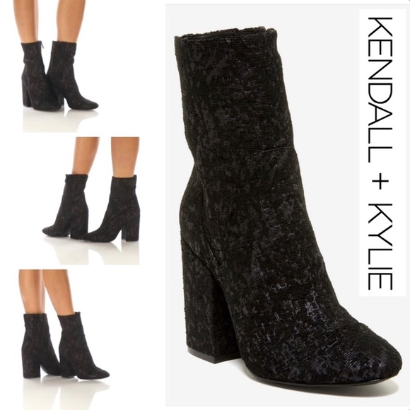 Kendall & Kylie Brooke 3 Texture Velvet Textured Burnout Booties Size 10 BNWOB - Picture 5 of 12